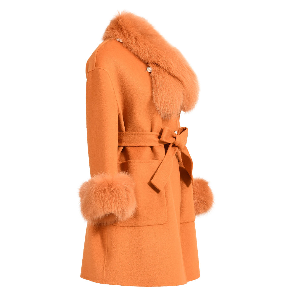 Wholesale Cashmere Coat With Real Detachable Fox Fur Scarf And Cuffs Winter High Quality Wool Blend Coats For Women