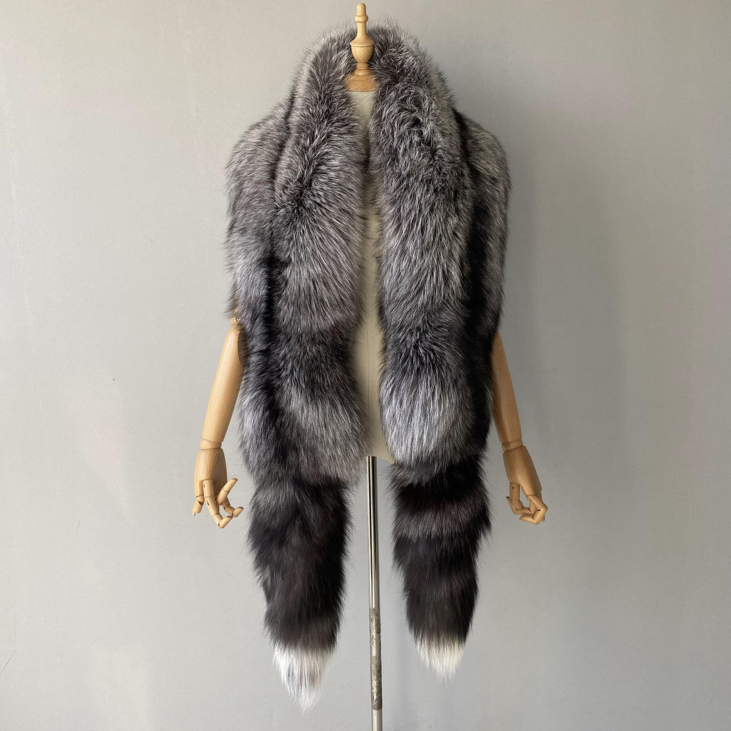 Jaxmonoy Trending Fashion Winter Luxurious Style Outwear Real Fox Fur Shawl