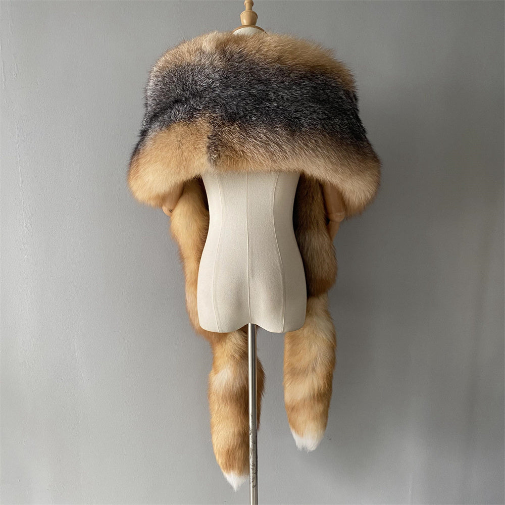 Jaxmonoy Trending Fashion Winter Luxurious Style Outwear Real Fox Fur Shawl