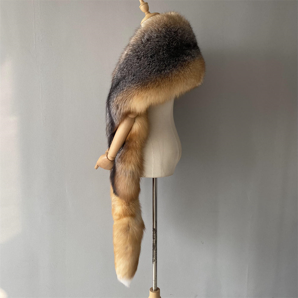 Jaxmonoy Trending Fashion Winter Luxurious Style Outwear Real Fox Fur Shawl