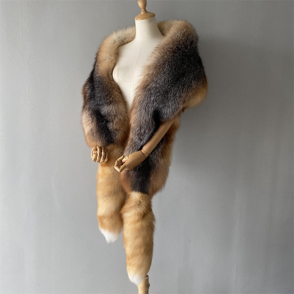 Jaxmonoy Trending Fashion Winter Luxurious Style Outwear Real Fox Fur Shawl