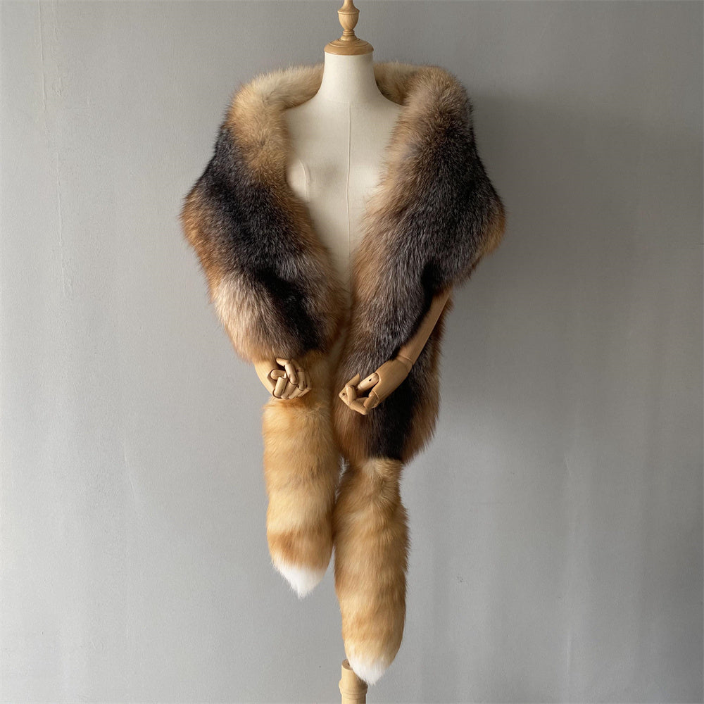 Jaxmonoy Trending Fashion Winter Luxurious Style Outwear Real Fox Fur Shawl