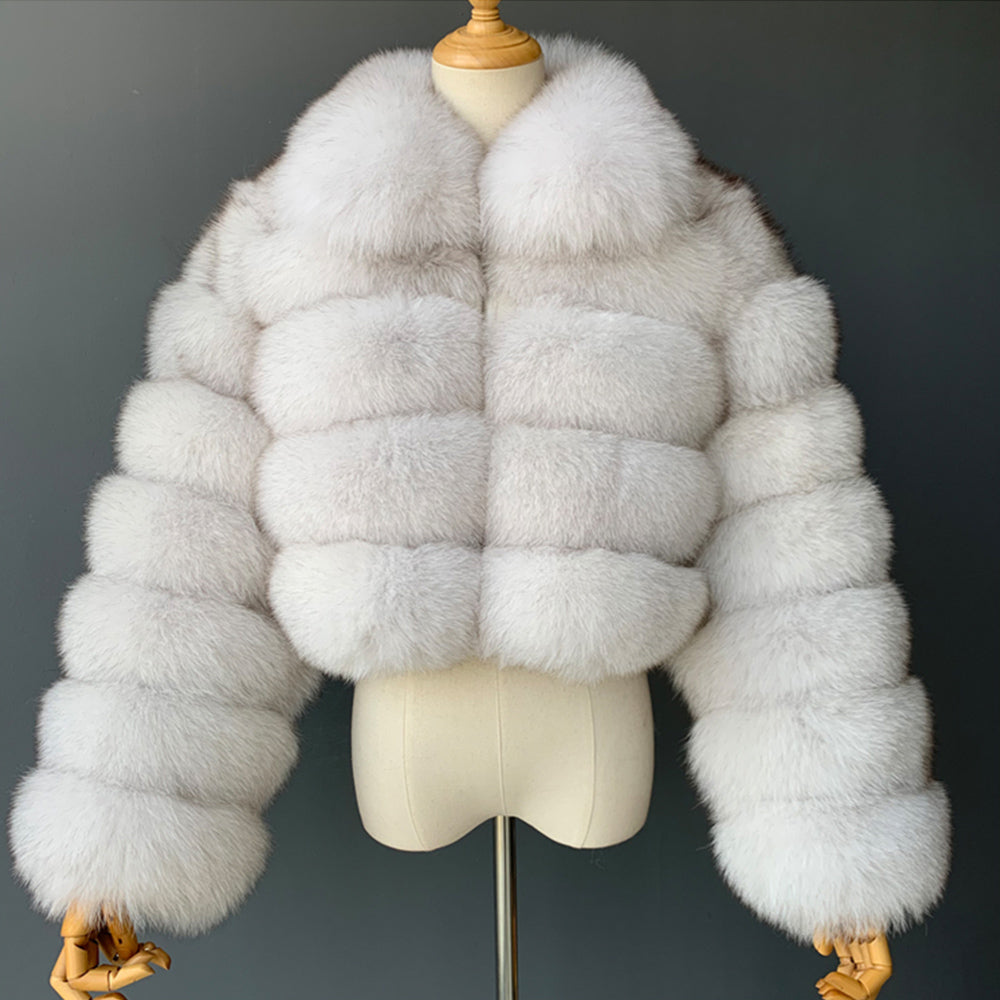 Jaxmonoy Real Fox Fur Coat With Square Fur Collar
