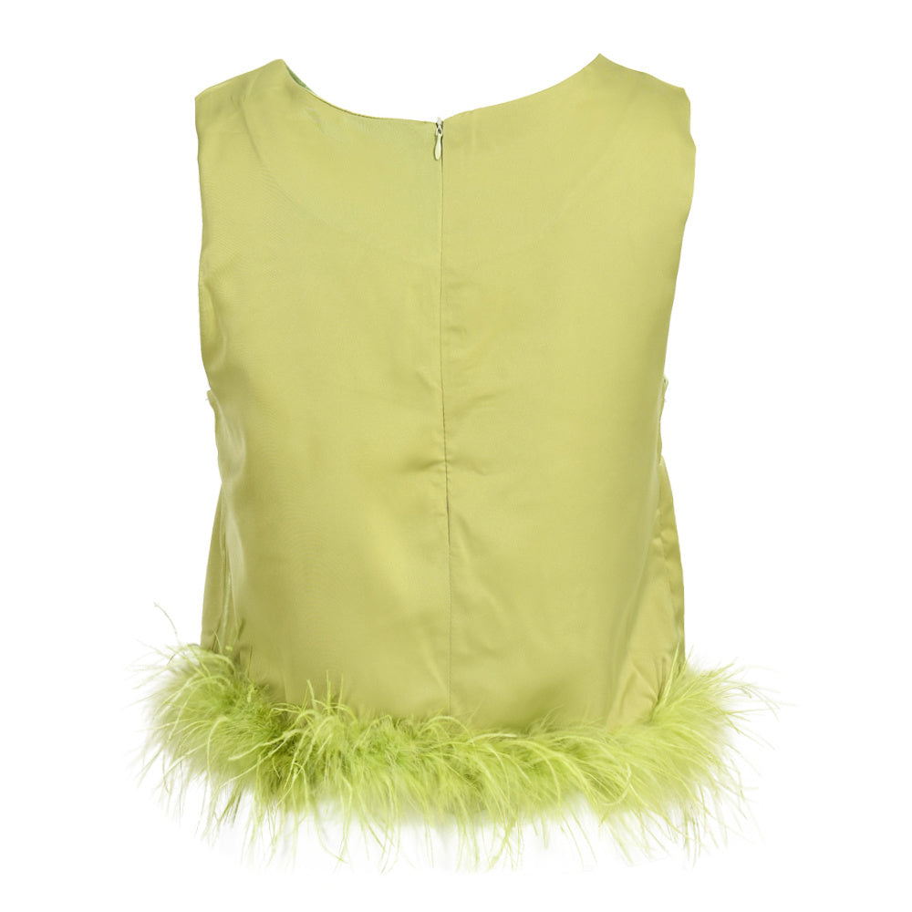 Sleeveless Feather Crop Vest Ladies Tank Tops Custom Patchwork Chiffon Women Ostrich Feather Top
