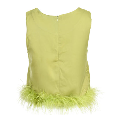 Sleeveless Feather Crop Vest Ladies Tank Tops Custom Patchwork Chiffon Women Ostrich Feather Top