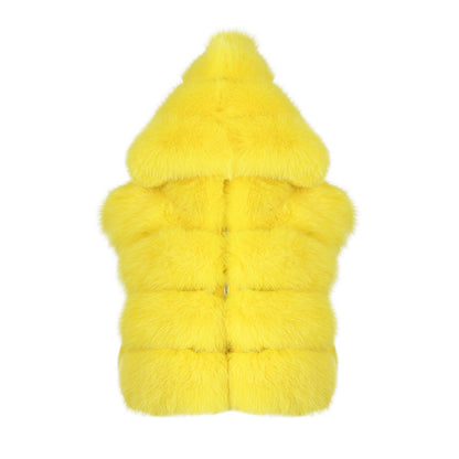 Ladies High Quality Thick Warm Short Hooded Fur Vest Custom Fox Fur Gilet Women Real Fox Fur Vest