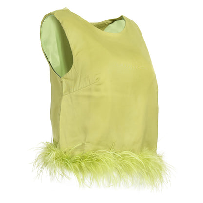Sleeveless Feather Crop Vest Ladies Tank Tops Custom Patchwork Chiffon Women Ostrich Feather Top