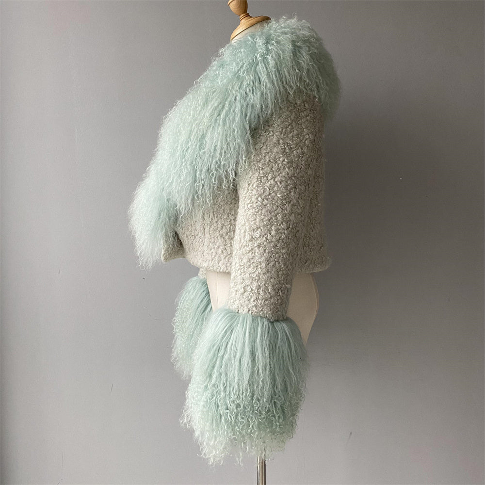 Thick Warm Long Sleeves Sheep Fur Short Style Autumn Big Luxury Lamb Fur Collar