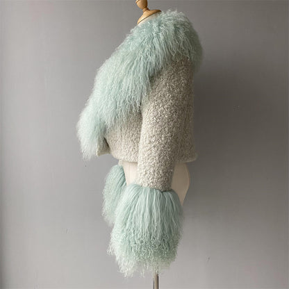 Thick Warm Long Sleeves Sheep Fur Short Style Autumn Big Luxury Lamb Fur Collar