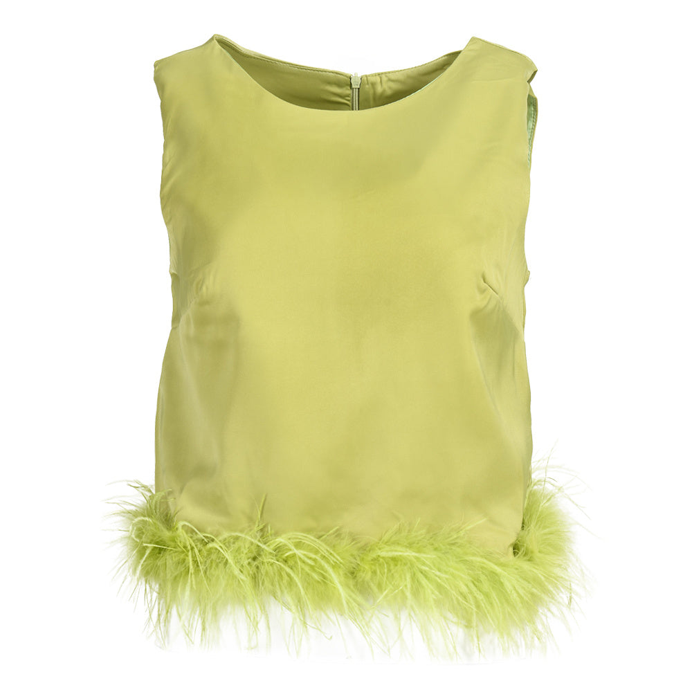 Sleeveless Feather Crop Vest Ladies Tank Tops Custom Patchwork Chiffon Women Ostrich Feather Top