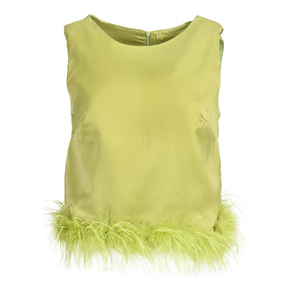 Sleeveless Feather Crop Vest Ladies Tank Tops Custom Patchwork Chiffon Women Ostrich Feather Top