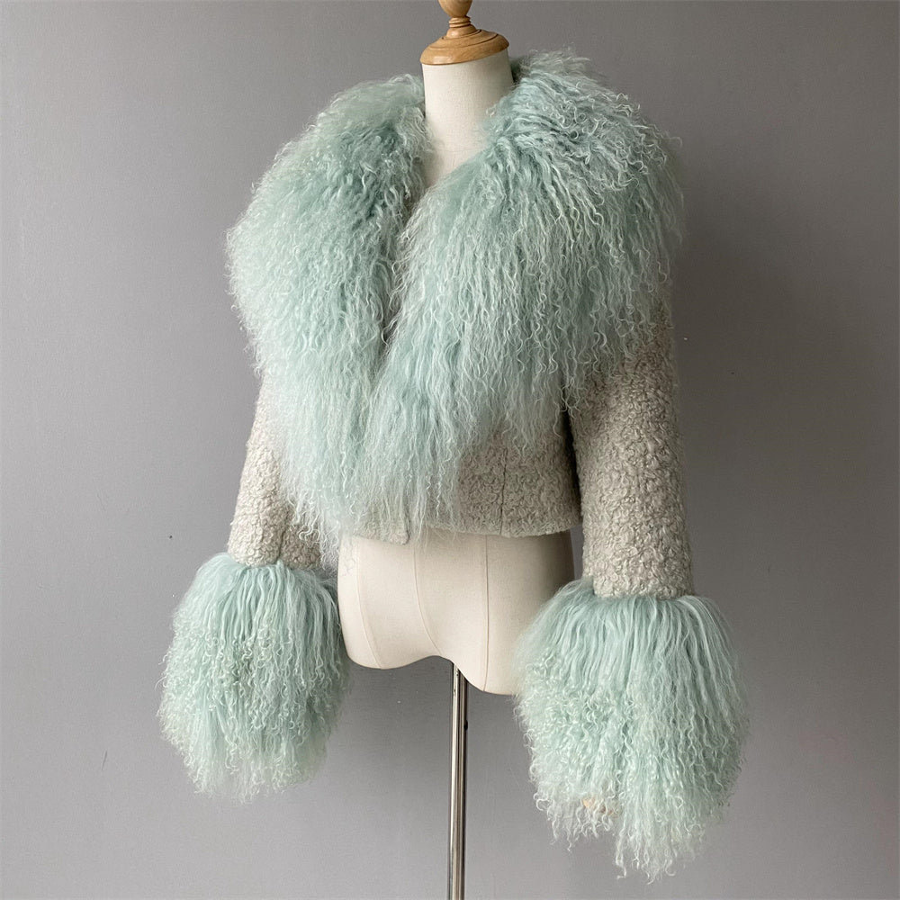 Thick Warm Long Sleeves Sheep Fur Short Style Autumn Big Luxury Lamb Fur Collar