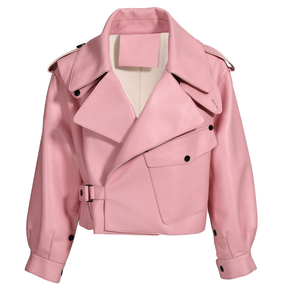 Women Plus Size Colorful Pure Genuine Real Sheep Skin Leather Jacket