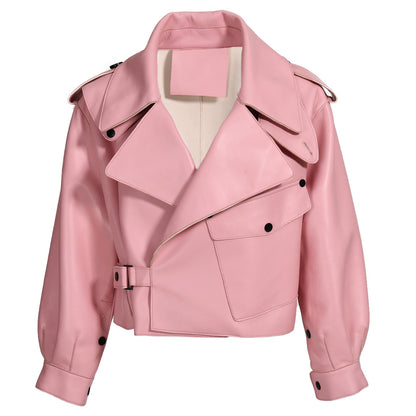 Women Plus Size Colorful Pure Genuine Real Sheep Skin Leather Jacket