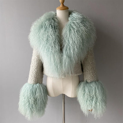 Thick Warm Long Sleeves Sheep Fur Short Style Autumn Big Luxury Lamb Fur Collar