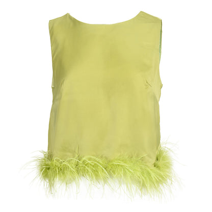 Sleeveless Feather Crop Vest Ladies Tank Tops Custom Patchwork Chiffon Women Ostrich Feather Top