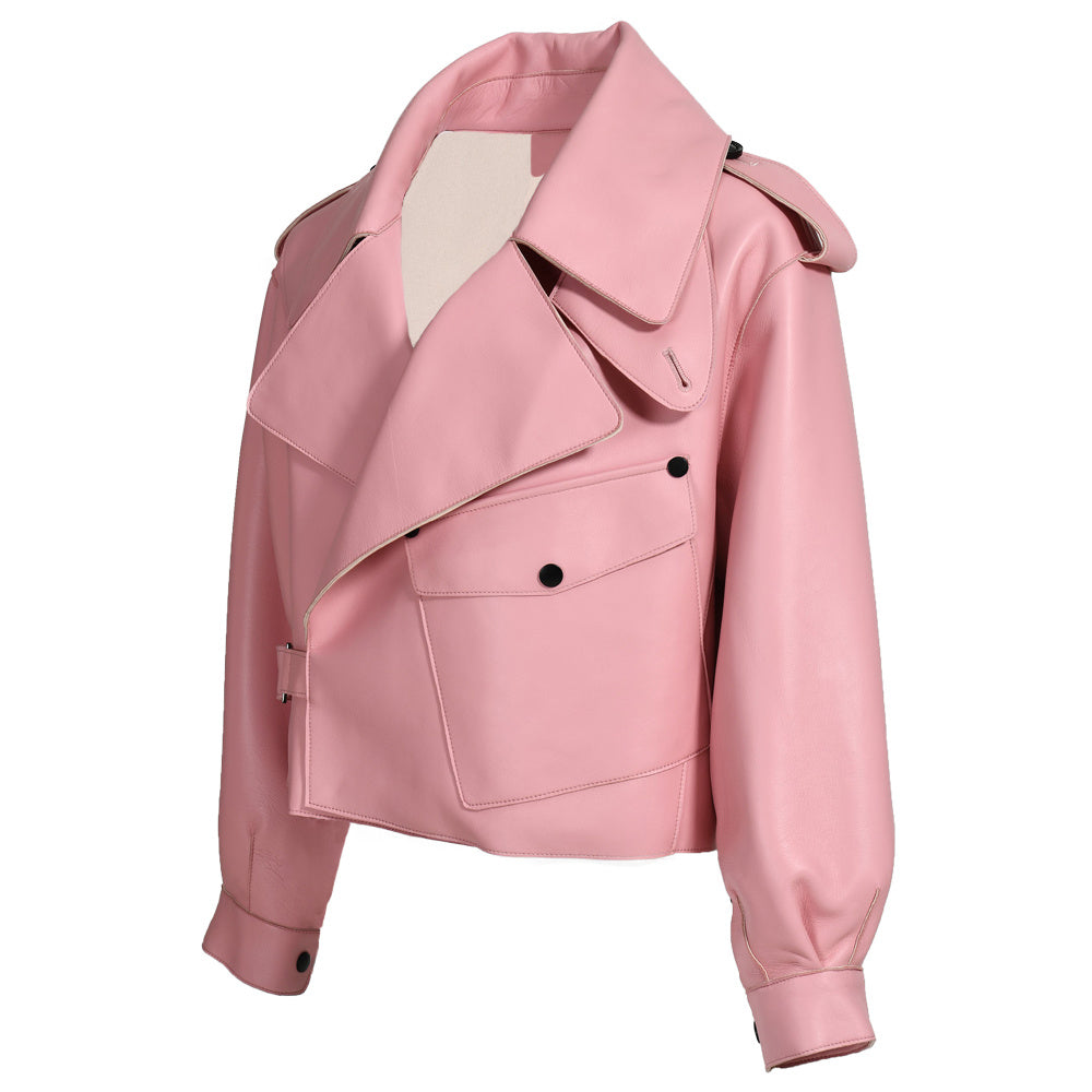 Women Plus Size Colorful Pure Genuine Real Sheep Skin Leather Jacket