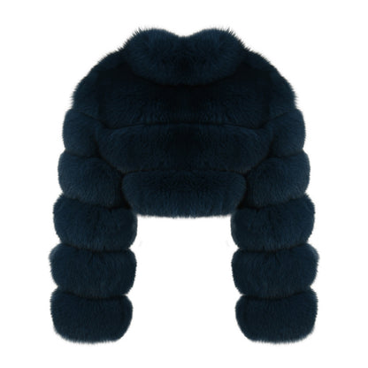 Sleeves Fluffy Real Fox Fur Cropped Coat