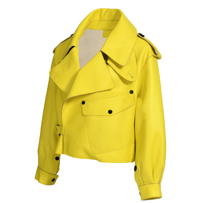 Women Plus Size Colorful Pure Genuine Real Sheep Skin Leather Jacket