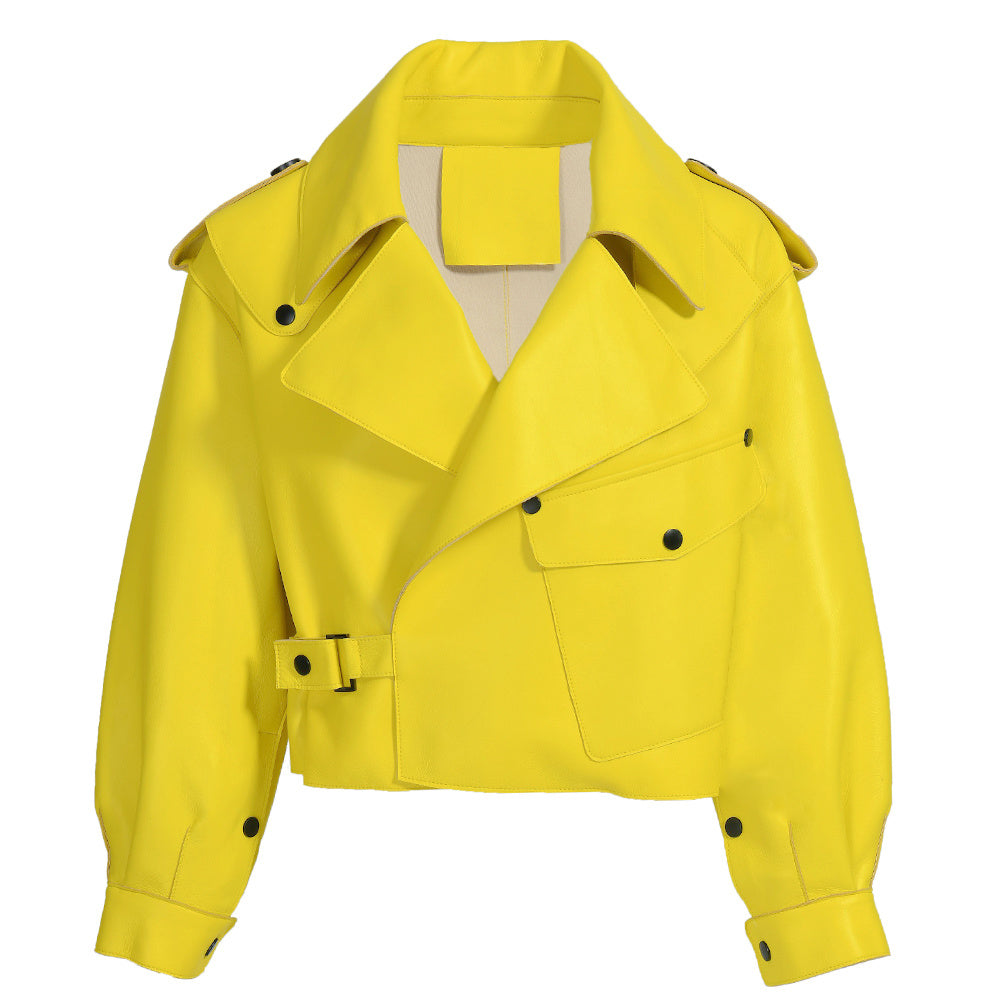 Women Plus Size Colorful Pure Genuine Real Sheep Skin Leather Jacket