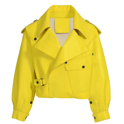 Women Plus Size Colorful Pure Genuine Real Sheep Skin Leather Jacket