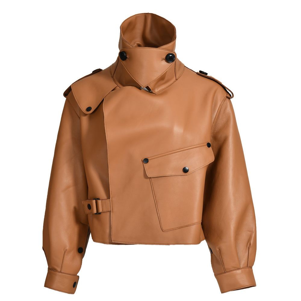Women Plus Size Colorful Pure Genuine Real Sheep Skin Leather Jacket