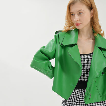 Women Plus Size Colorful Pure Genuine Real Sheep Skin Leather Jacket