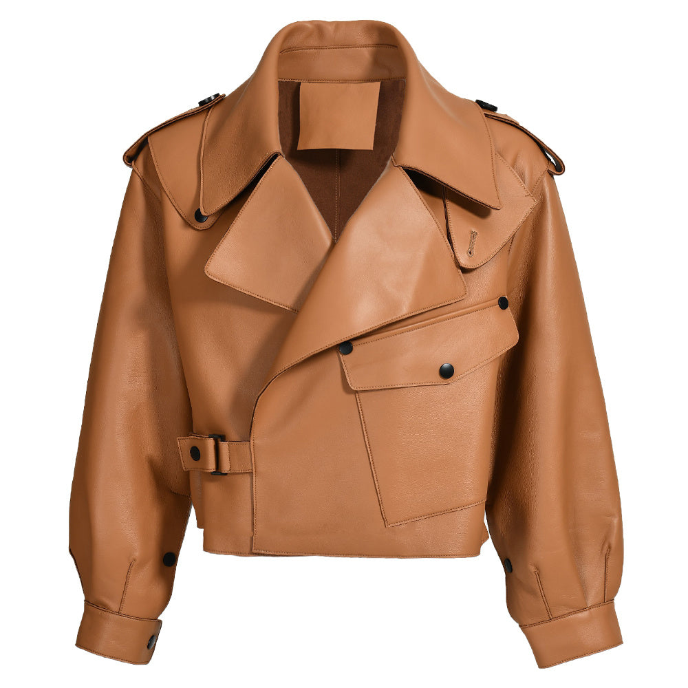 Women Plus Size Colorful Pure Genuine Real Sheep Skin Leather Jacket