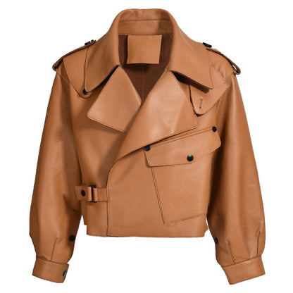 Women Plus Size Colorful Pure Genuine Real Sheep Skin Leather Jacket