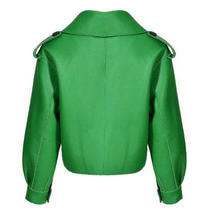 Women Plus Size Colorful Pure Genuine Real Sheep Skin Leather Jacket