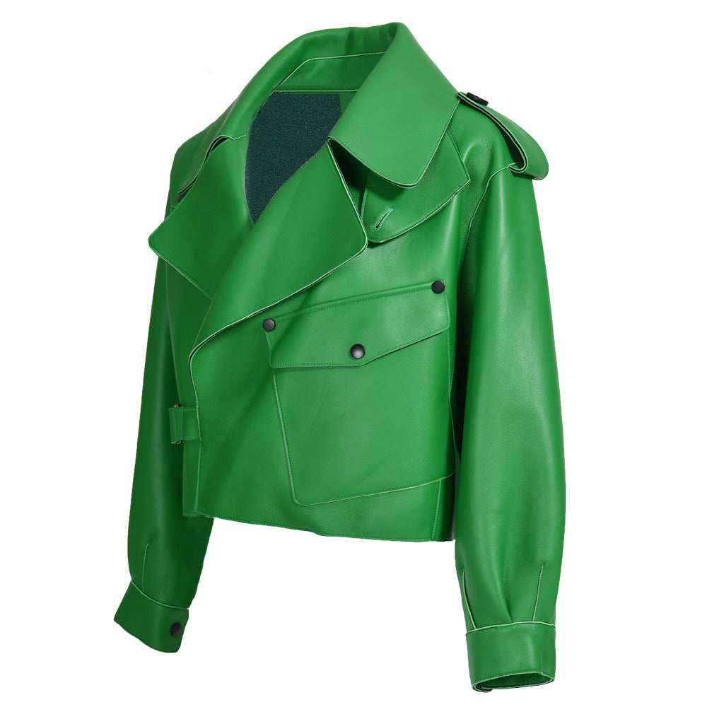 Women Plus Size Colorful Pure Genuine Real Sheep Skin Leather Jacket