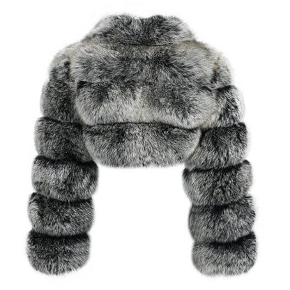 Sleeves Fluffy Real Fox Fur Cropped Coat