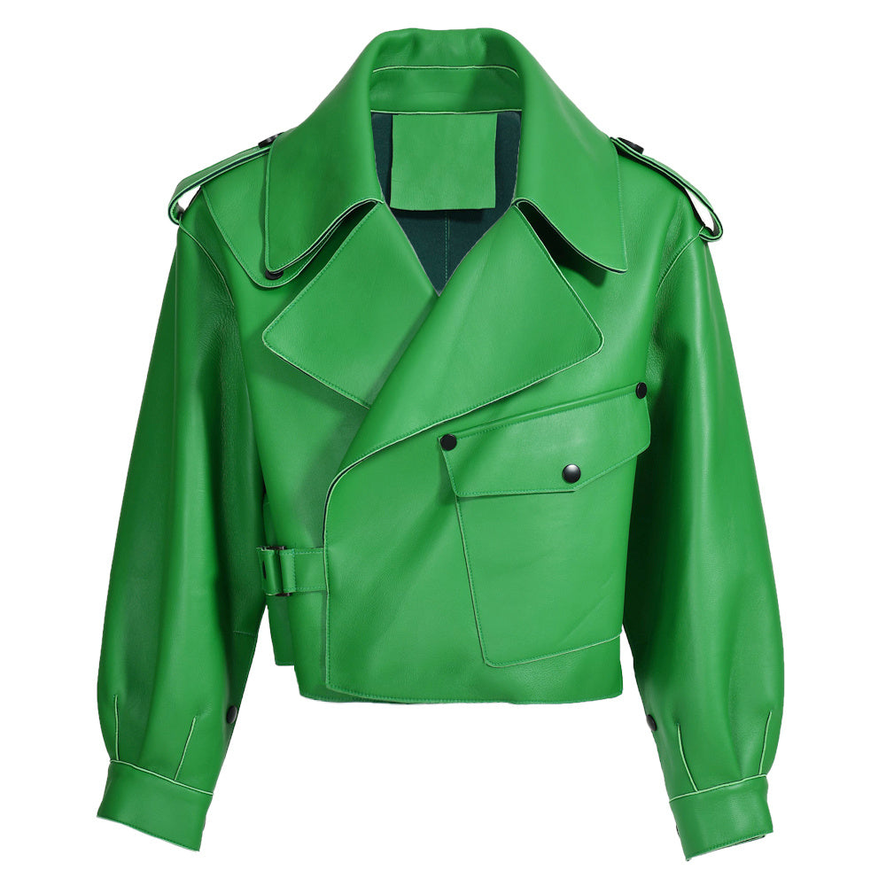 Women Plus Size Colorful Pure Genuine Real Sheep Skin Leather Jacket