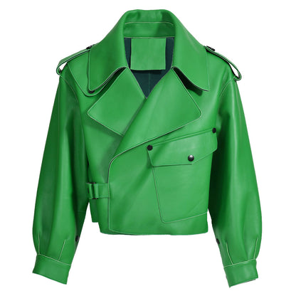 Women Plus Size Colorful Pure Genuine Real Sheep Skin Leather Jacket