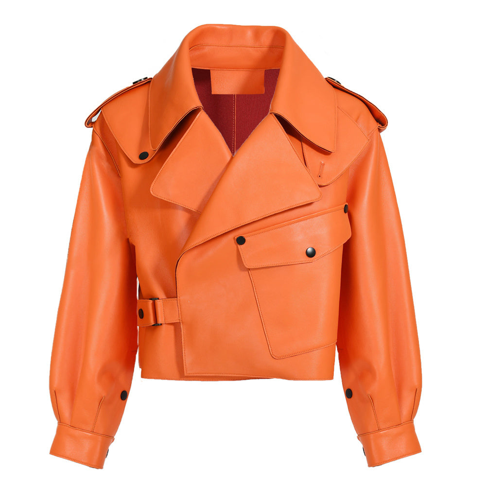 Women Plus Size Colorful Pure Genuine Real Sheep Skin Leather Jacket