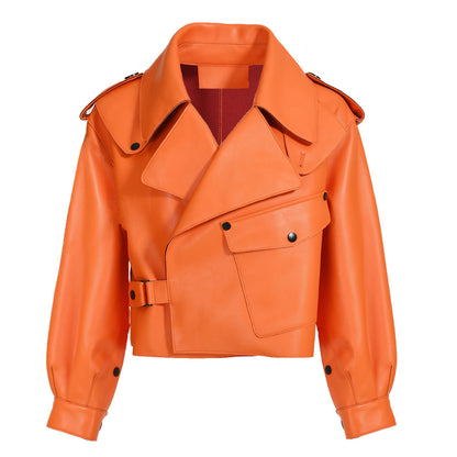 Women Plus Size Colorful Pure Genuine Real Sheep Skin Leather Jacket