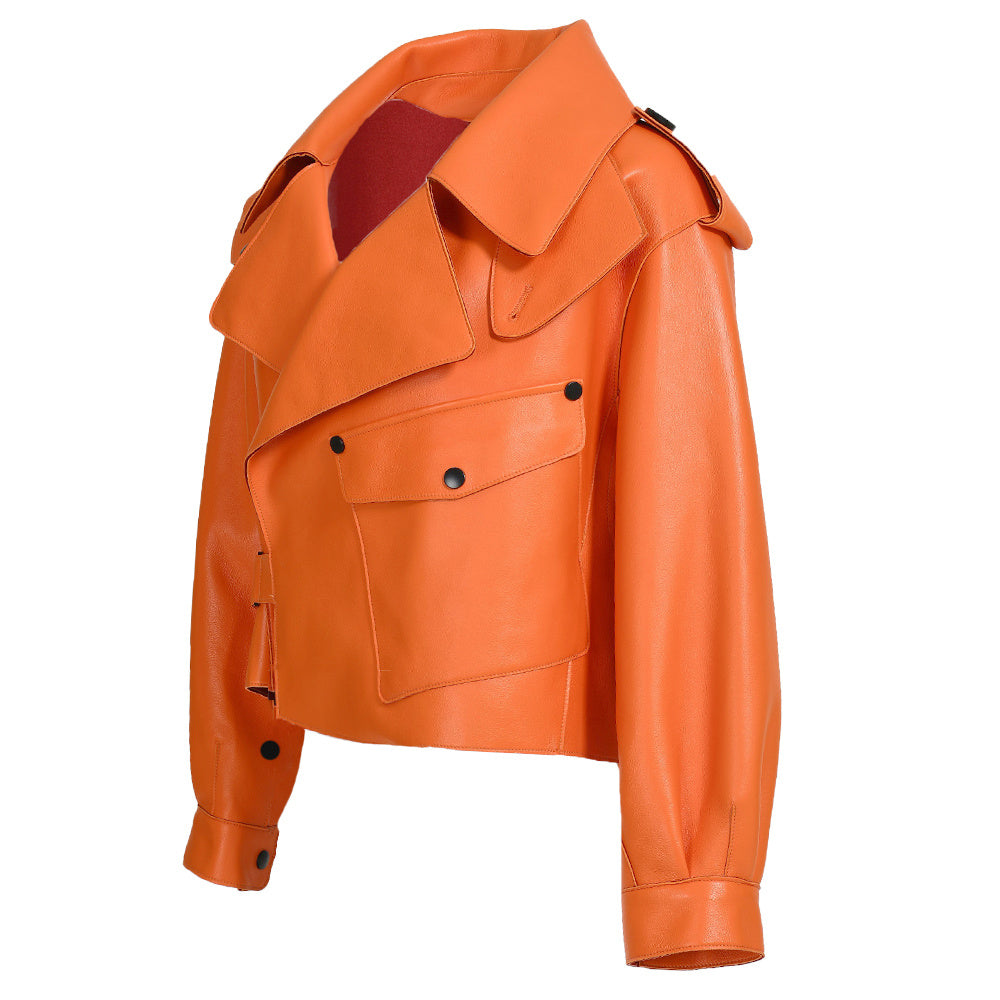 Women Plus Size Colorful Pure Genuine Real Sheep Skin Leather Jacket