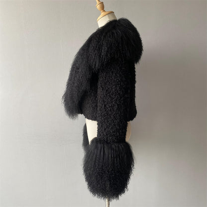 Thick Warm Long Sleeves Sheep Fur Short Style Autumn Big Luxury Lamb Fur Collar