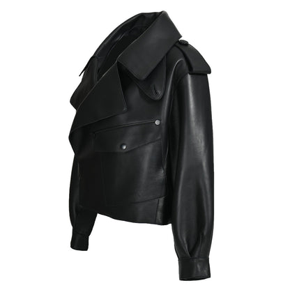 Women Plus Size Colorful Pure Genuine Real Sheep Skin Leather Jacket