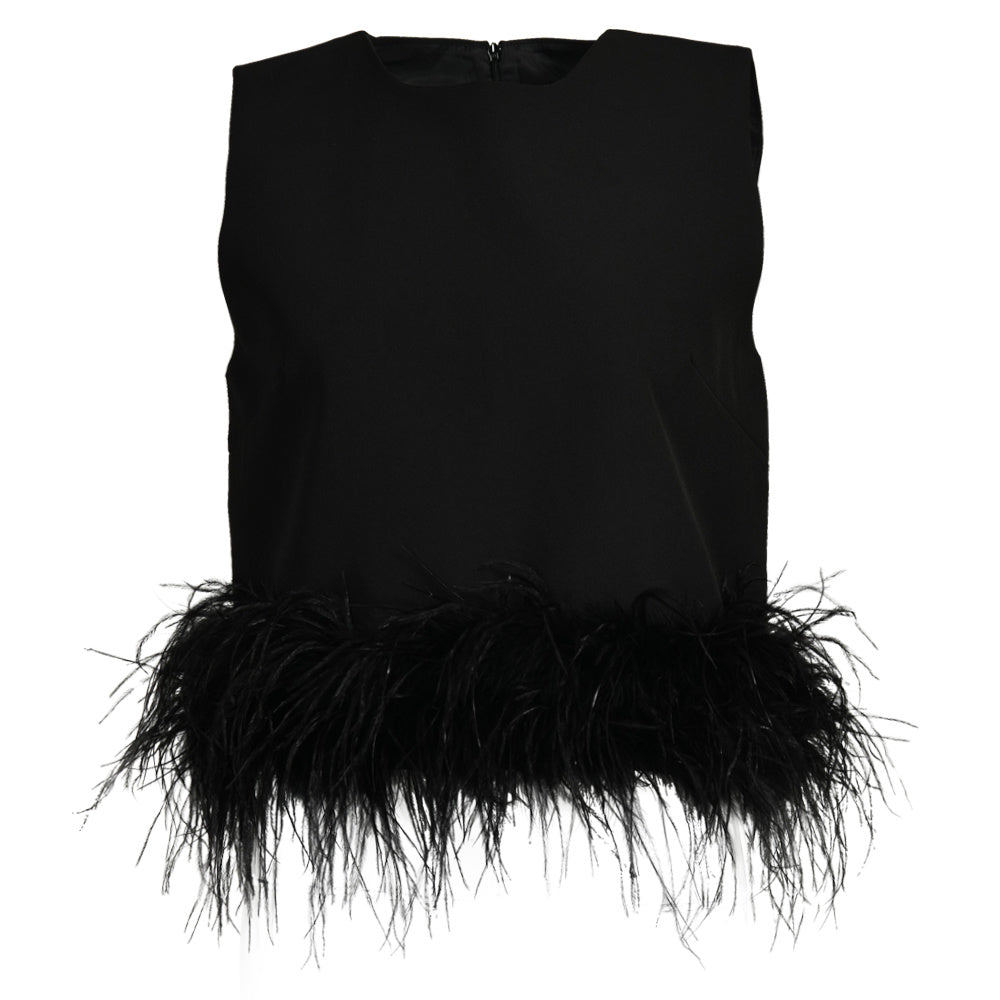 Sleeveless Feather Crop Vest Ladies Tank Tops Custom Patchwork Chiffon Women Ostrich Feather Top