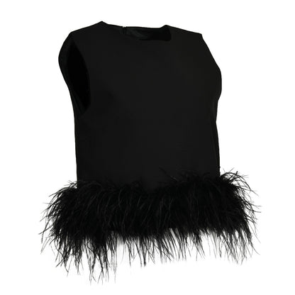 Sleeveless Feather Crop Vest Ladies Tank Tops Custom Patchwork Chiffon Women Ostrich Feather Top