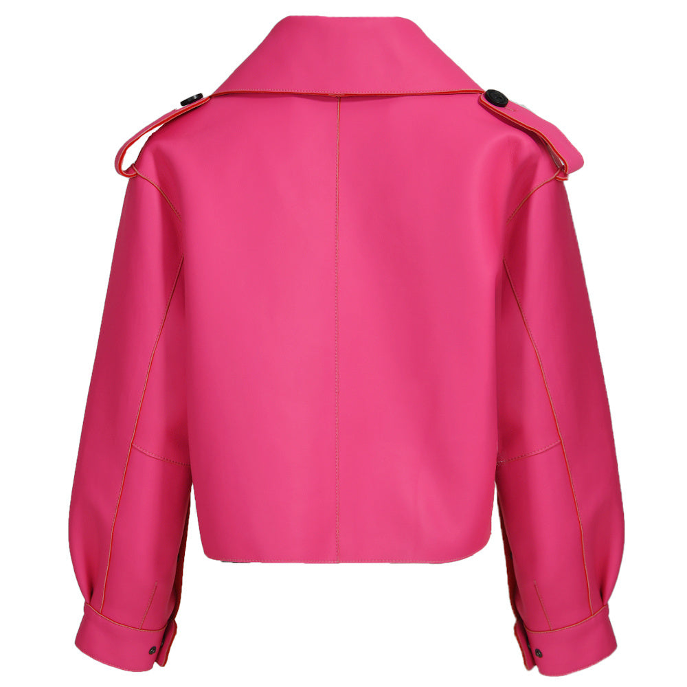 Women Plus Size Colorful Pure Genuine Real Sheep Skin Leather Jacket