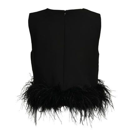 Sleeveless Feather Crop Vest Ladies Tank Tops Custom Patchwork Chiffon Women Ostrich Feather Top