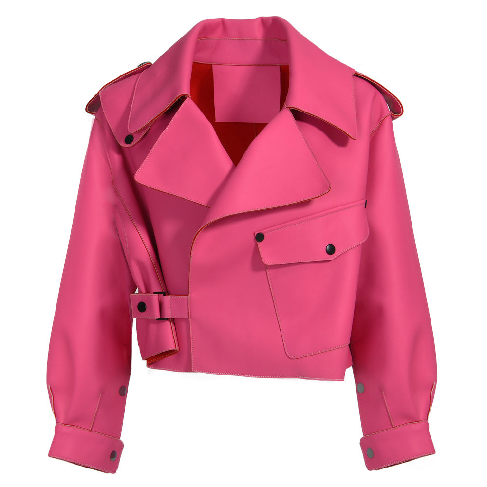 Women Plus Size Colorful Pure Genuine Real Sheep Skin Leather Jacket
