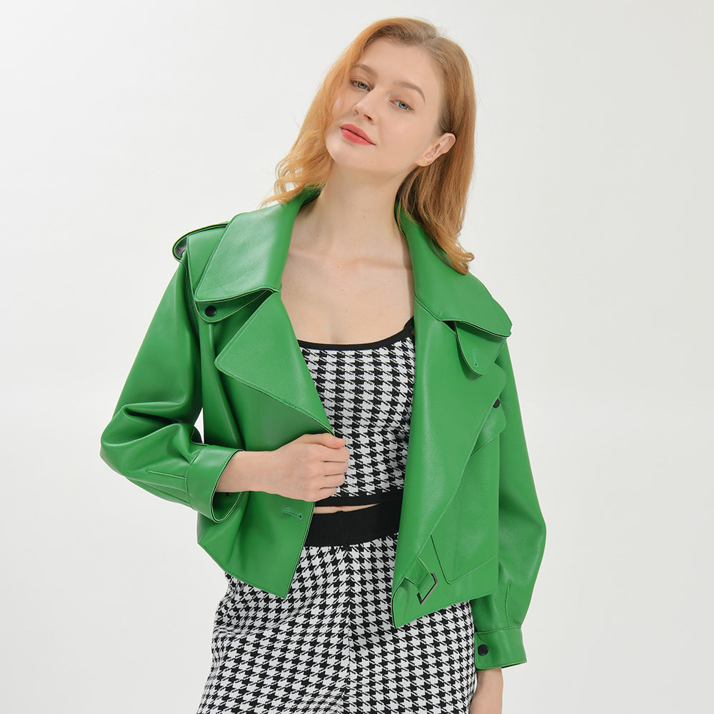 Women Plus Size Colorful Pure Genuine Real Sheep Skin Leather Jacket