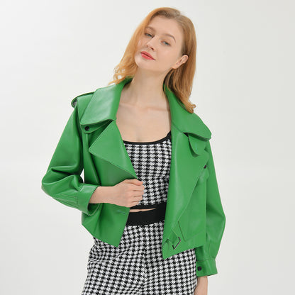 Women Plus Size Colorful Pure Genuine Real Sheep Skin Leather Jacket