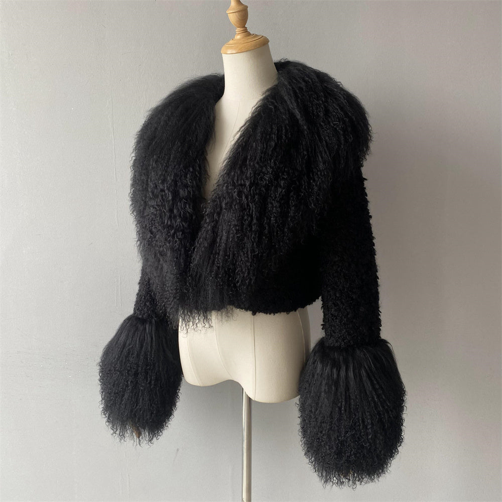 Thick Warm Long Sleeves Sheep Fur Short Style Autumn Big Luxury Lamb Fur Collar