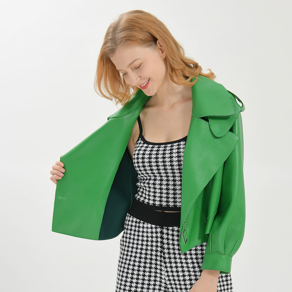 Women Plus Size Colorful Pure Genuine Real Sheep Skin Leather Jacket