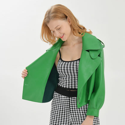 Women Plus Size Colorful Pure Genuine Real Sheep Skin Leather Jacket