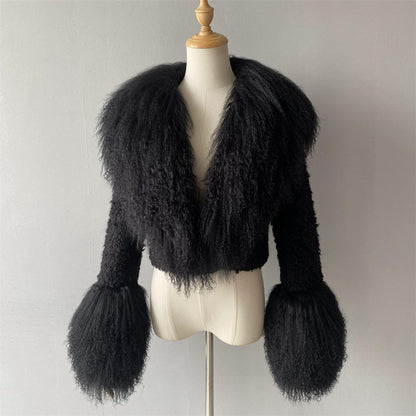 Thick Warm Long Sleeves Sheep Fur Short Style Autumn Big Luxury Lamb Fur Collar